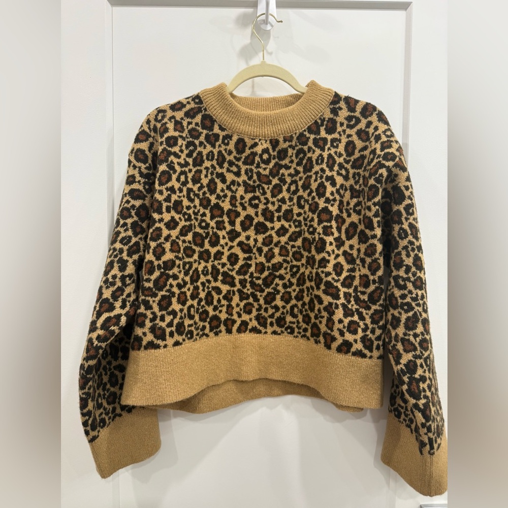 ZARA Women’s Leopard Animal Print Knit Sweater – Size Medium